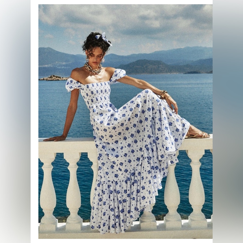 Caroline Constas Gianna Maxi Dress. Size Small. Blue spot floral.